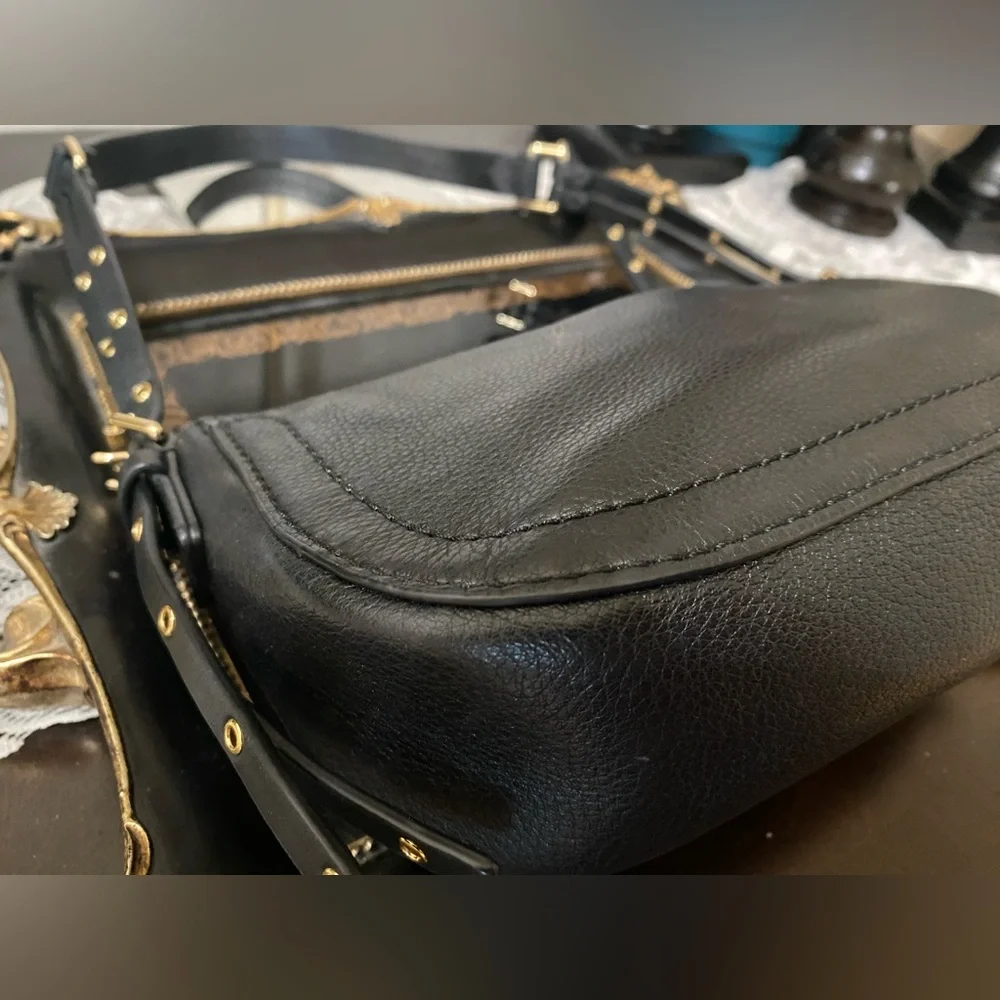 Michael Kors Black Leather Shoulder Bag with Gold Hardware